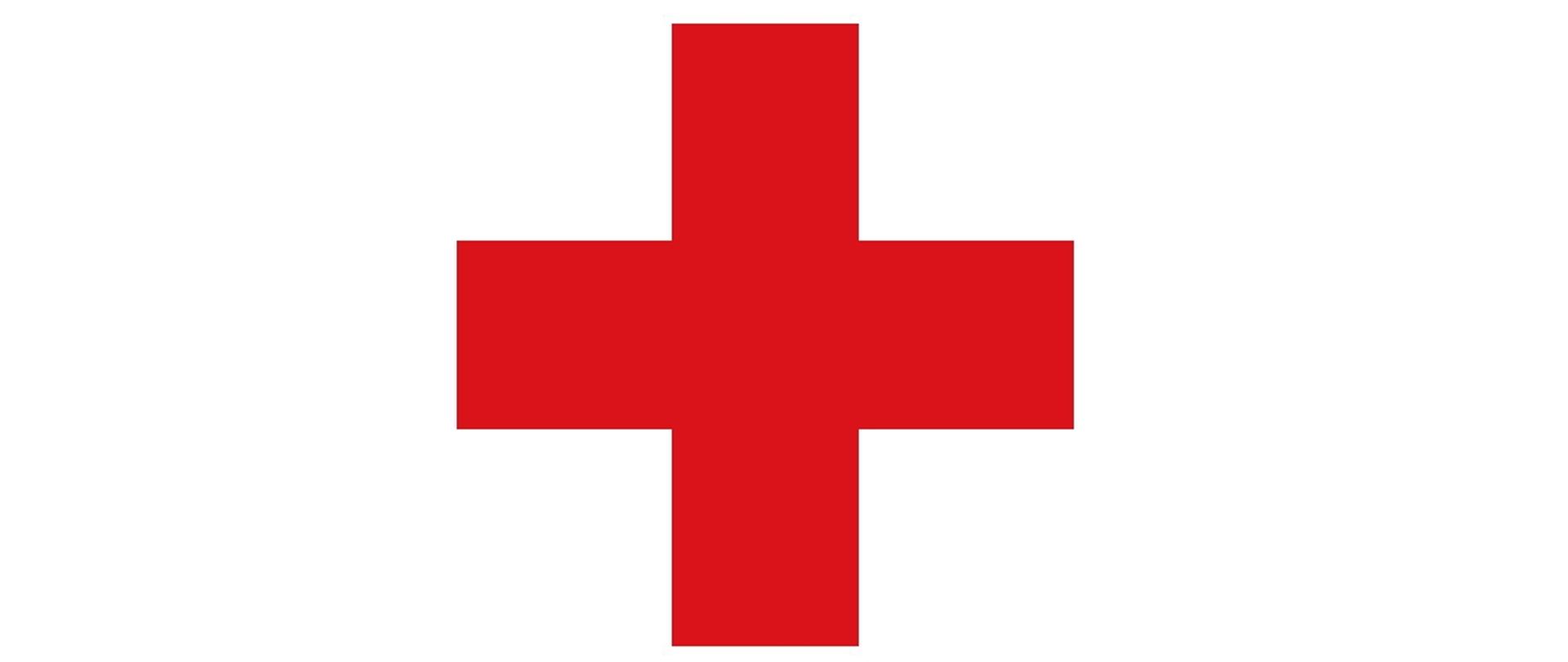 Zdjęcie przedstawia znak czerwonego krzyża na białym tle.