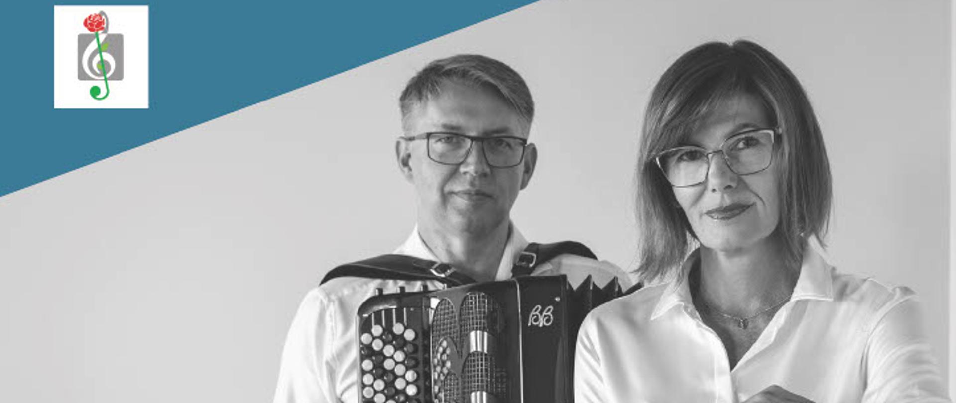 Na zdjęciu zapowiedź warsztatów akordeonowych oraz koncertu Amalgalis Duo.