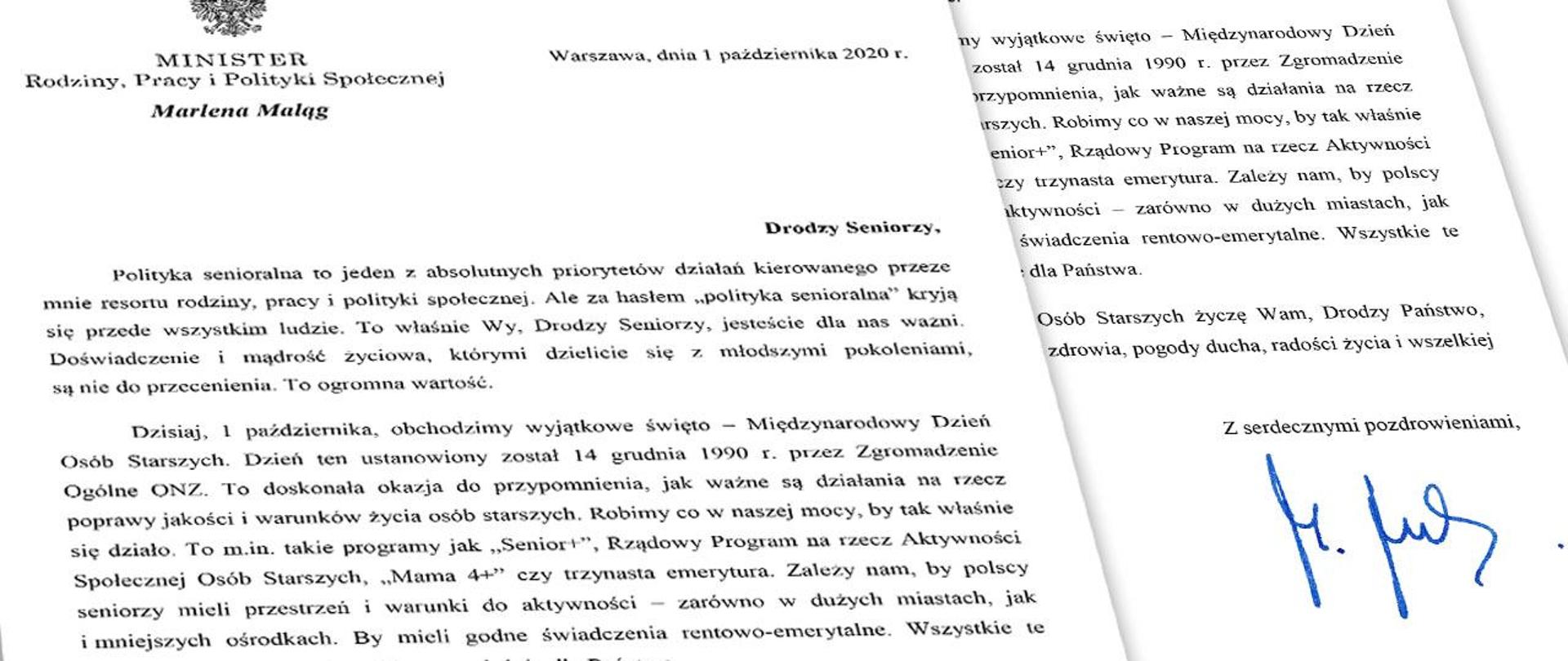 Dzien seniora - Życzenia minister Marleny Maląg