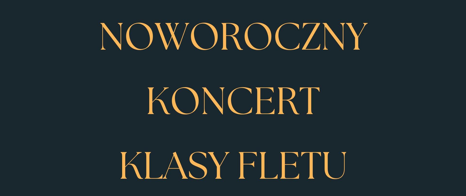 Plakat o tle granatowym. W rogach plakatu cyfry 2, 0, 2, 3. Za cyframi grafiki przedstawiające kuliste fajerwerki. Na środku napis - Noworoczny Koncert Klasy fletu - 9 STYCZNIA, GODZ. 17.00, AULA PSM I st. w Przeworsku.