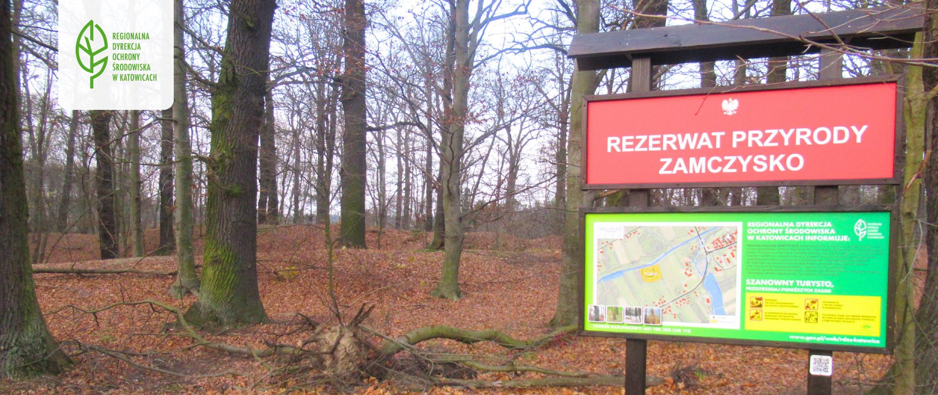 tablice urzędowe i informacyjne w rezerwacie przyrody Zamczysko