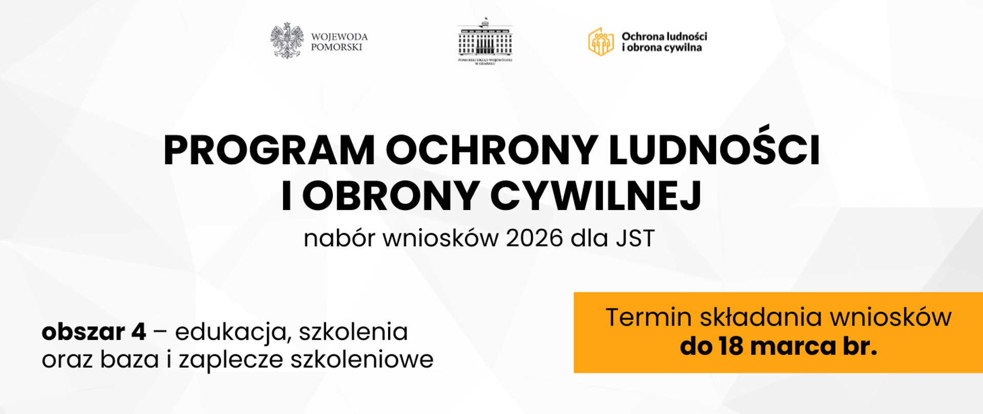 grafika biało - żółta z napisem program ochrony ludności i obrony cywilnej