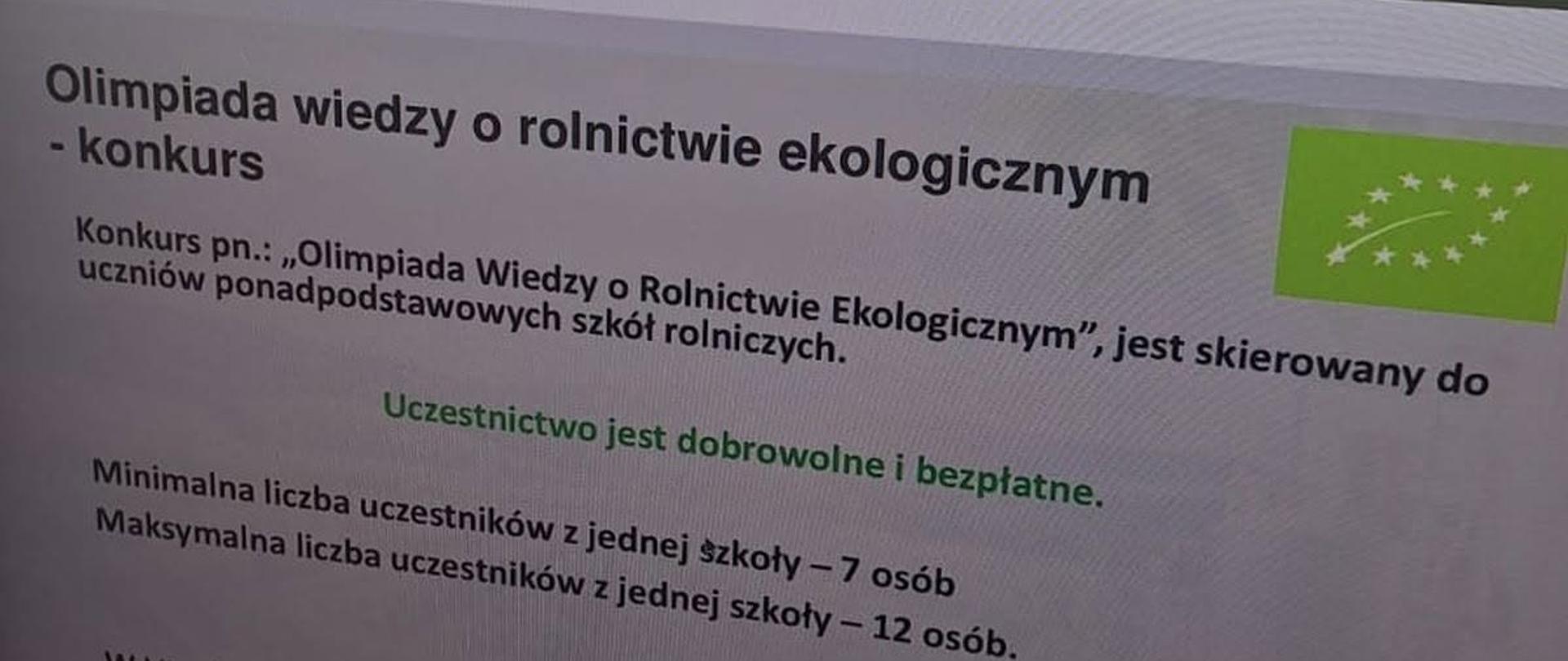 Olimpiada Wiedzy o Rolnictwie Ekologicznym