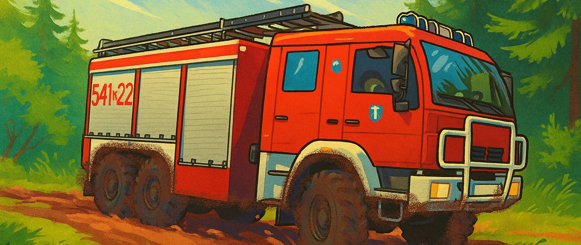 Zdjęcie przedstawia wóz strażacki w terenie