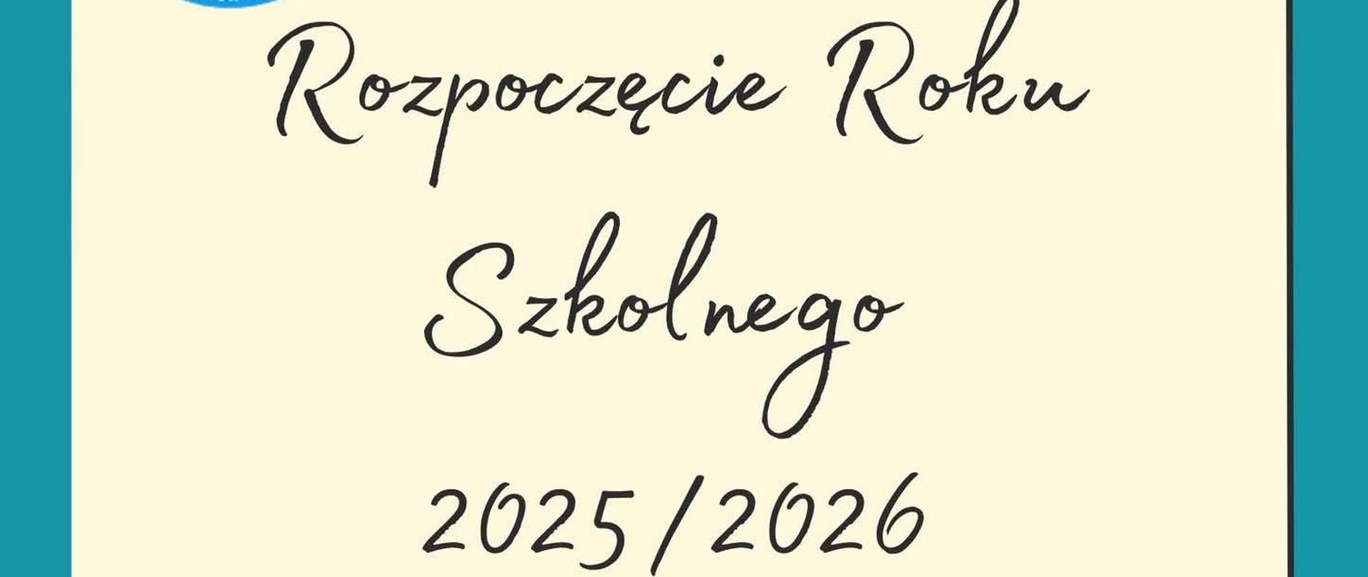grafika przedstawia napisy informujące o rozpoczęciu roku szkolnego, logo szkoły oraz nutki na pięciolinii