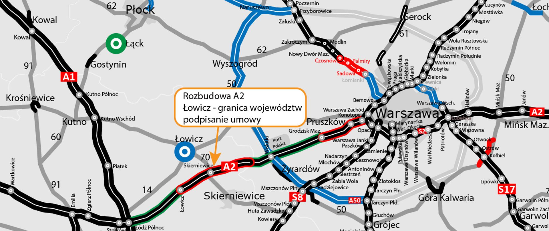 Rozbudowa A2 Łowicz - gr województw mapa