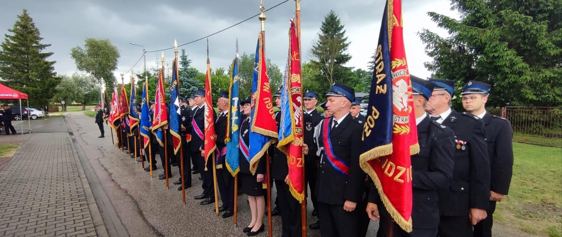 Zdjęcie przedstawia poczty sztandarowe jednostek OSP.
