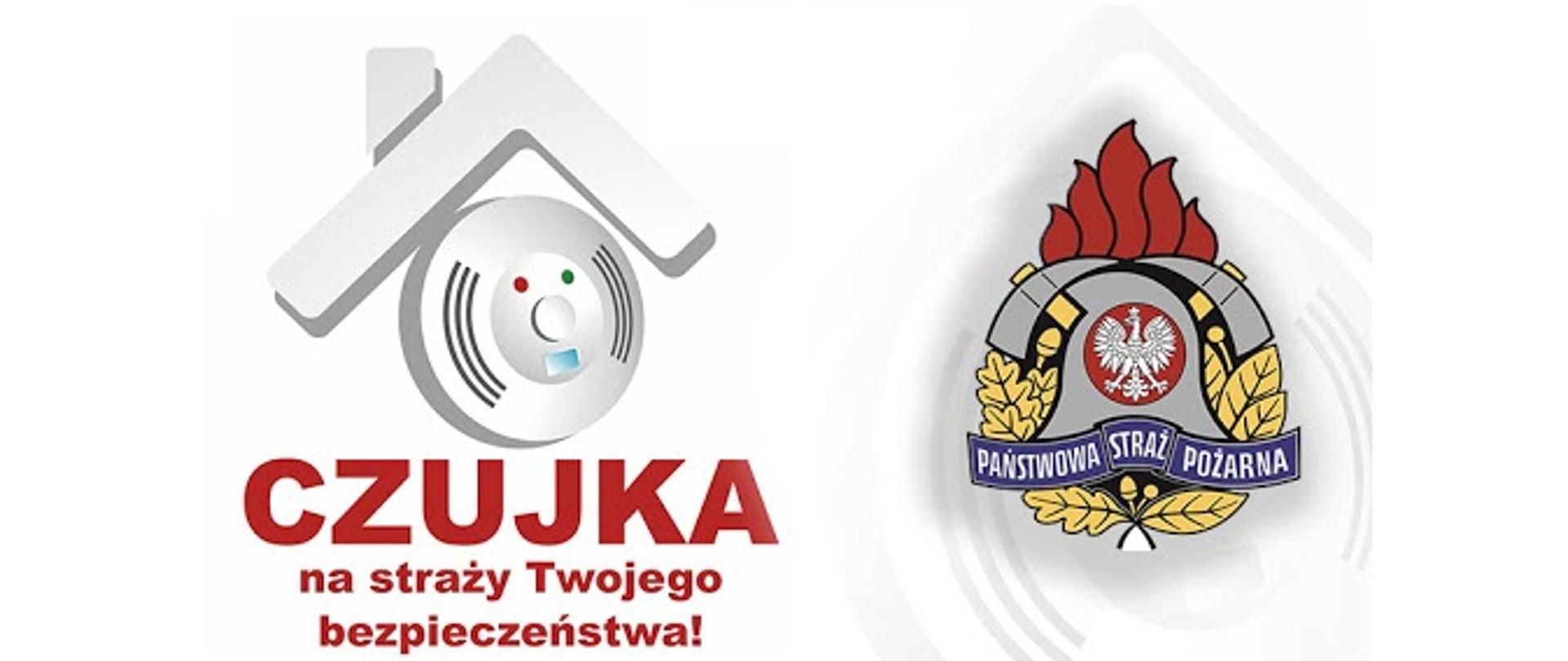 Grafika przedstawia logo kampanii "Czujka na strazy Twojego bezpieczeństwa" oraz logo Państwowej Straży Pożarnej