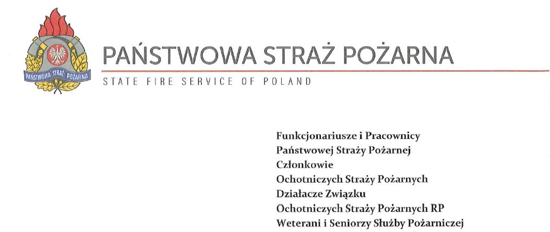 Pismo Kierownictwa Komendy Głównej Państwowej Straży Pożarnej 