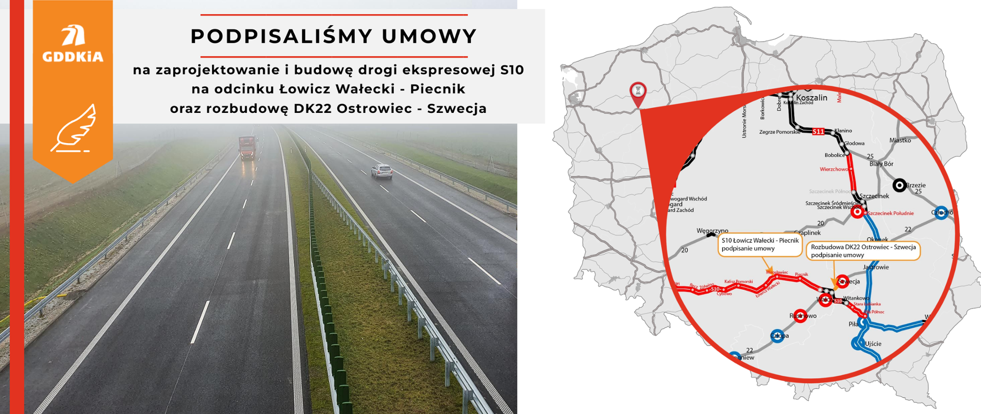 Infografika dot. podpisania umów na S10 i DK22
