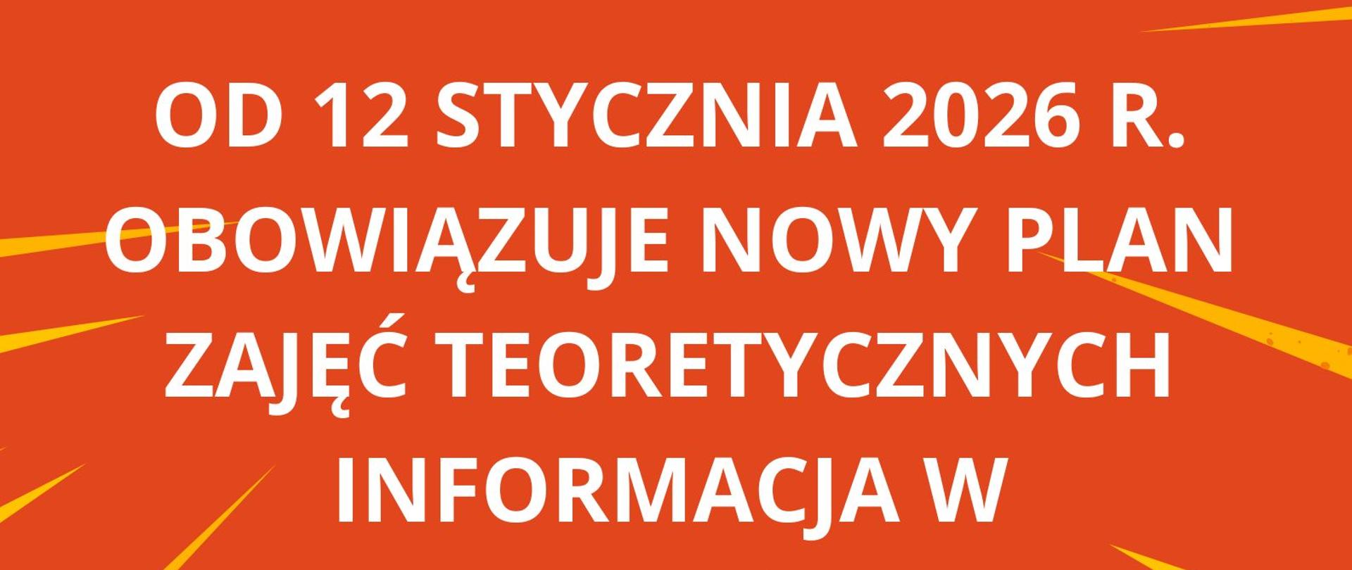 Czerwono-pomarańczowy plakat z białymi napisami.