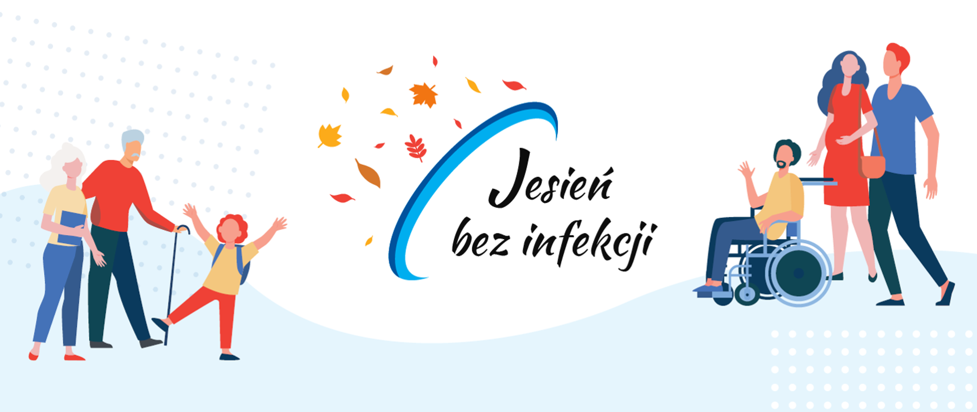 Na środku planszy napis - Jesień bez infekcji, po obu stronach narysowane postaci