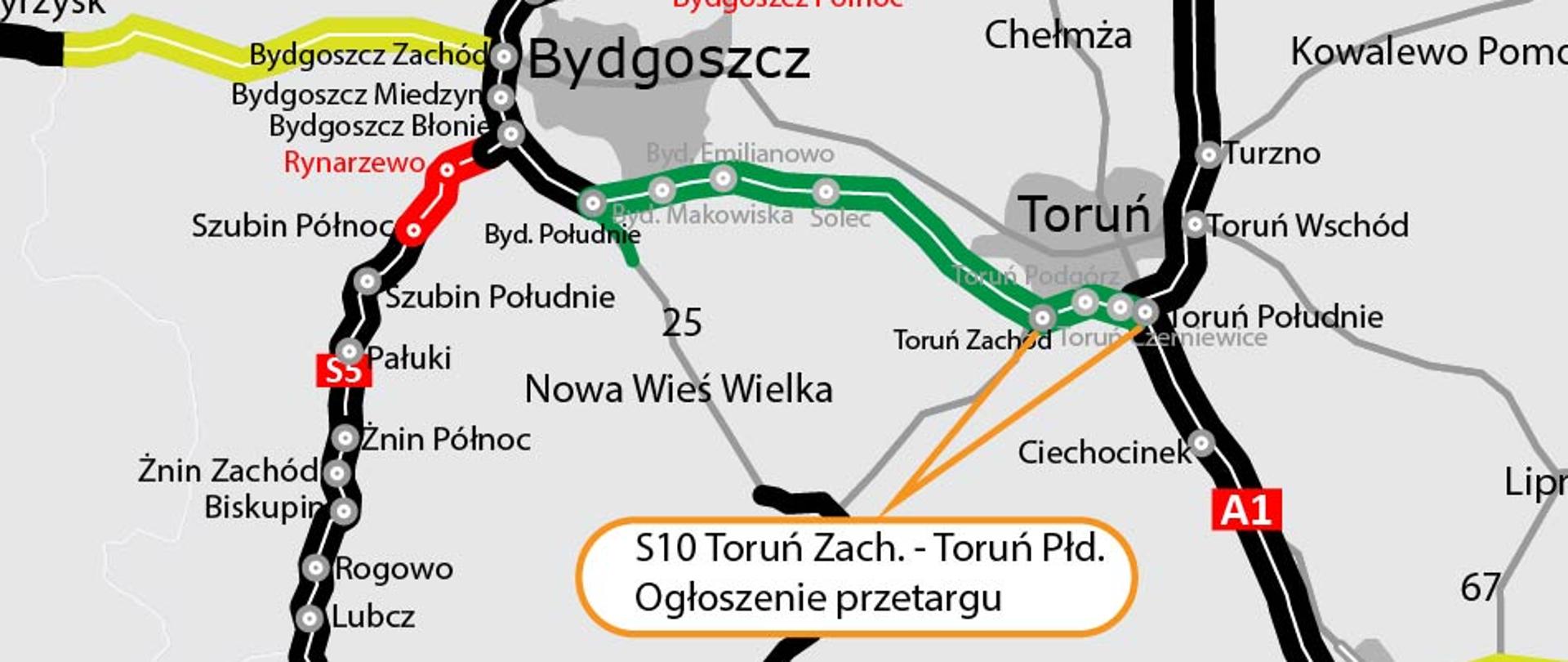 Mapa S10 Toruń Zachód - Toruń Południe
