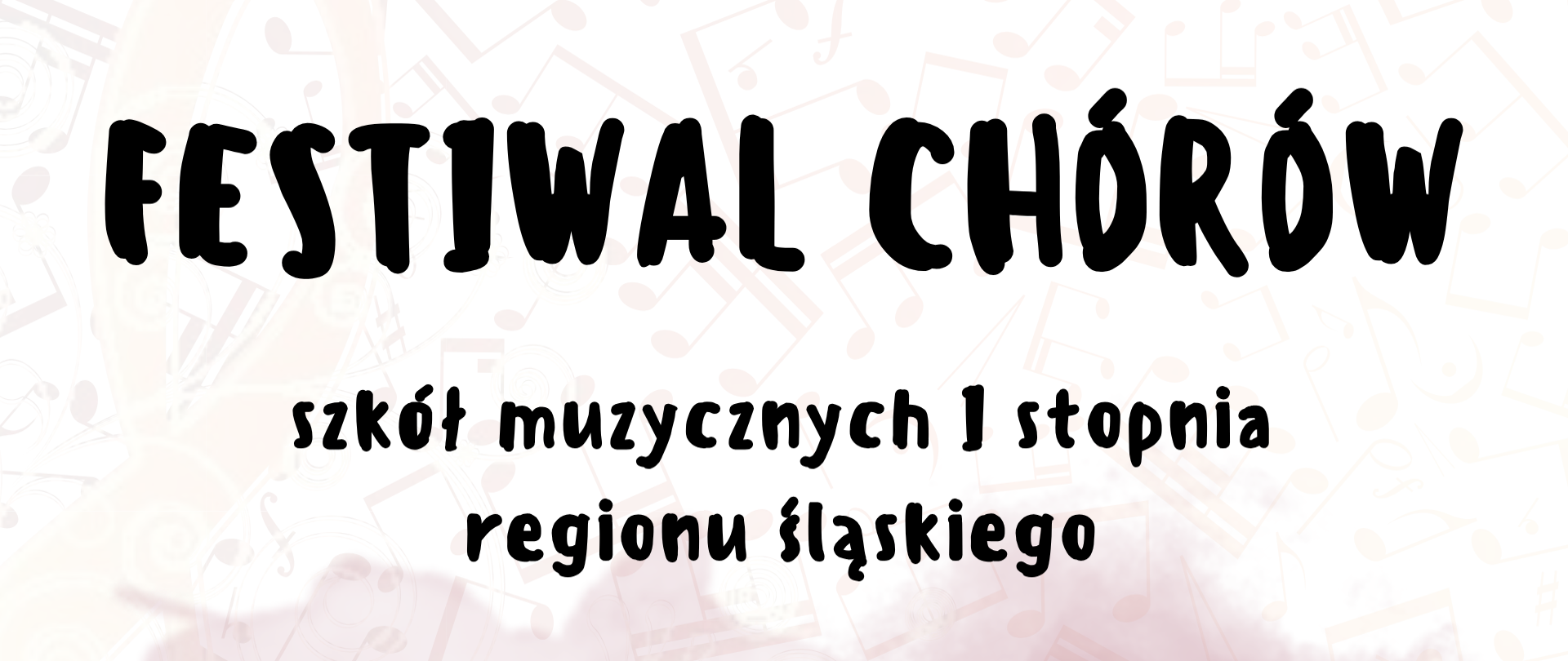 Plakat utrzymany w jasnej, pastelowej kolorystyce z delikatnym tłem wypełnionym motywami nut i symboli muzycznych. Na środku dużymi, czarnymi literami widnieje tytuł „Festiwal Chórów”, a poniżej informacja o wydarzeniu dla szkół muzycznych I stopnia regionu śląskiego.
Po lewej stronie umieszczono graficzny symbol nuty z małymi sylwetkami śpiewających osób. Na dole plakatu podano datę i miejsce wydarzenia oraz logotypy instytucji.