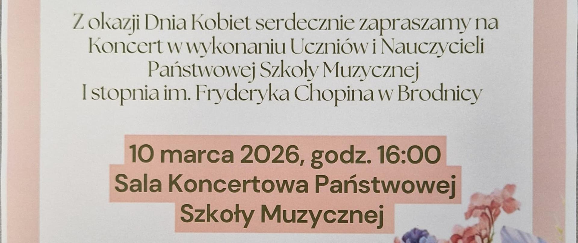 Plakat z informacją o koncercie 10 marca br. o godz.16.00 pt. "Kwiatek dla Ewy i nie tyko