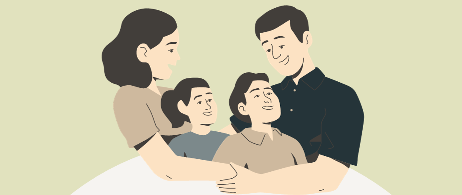 Na beżowo białym tle grafika rodziców z dziećmi, pod spodem czarny napis informujący o wywiadówkach półrocznych, u góry napis z nazwą szkoły.