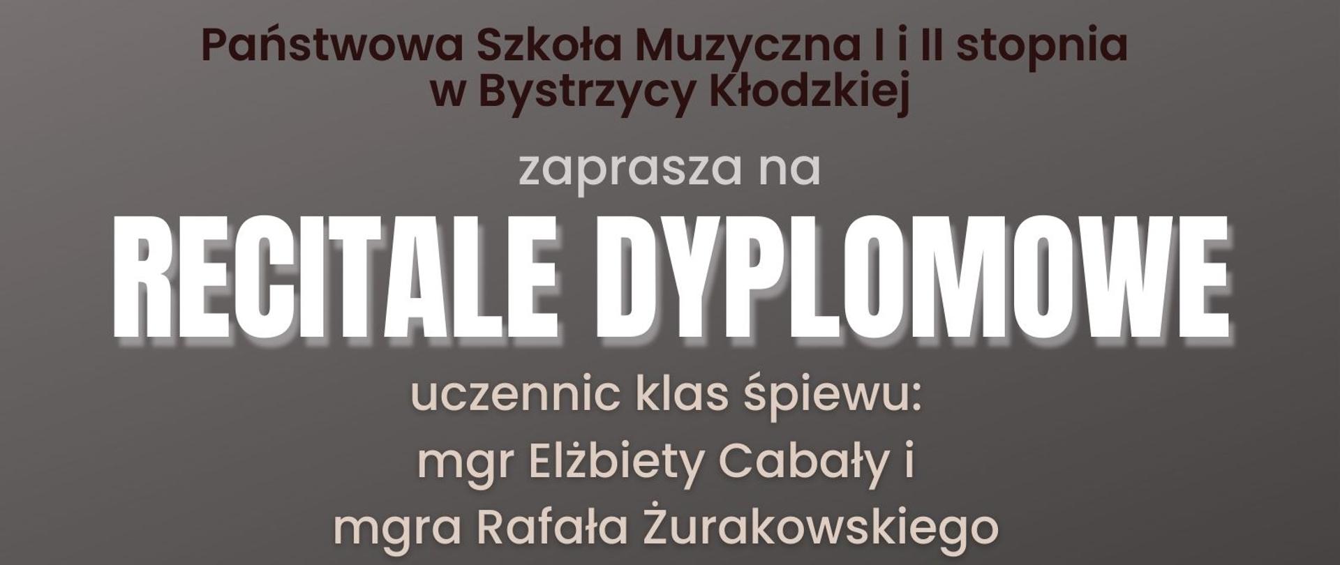 Zdjęcie przedstawia zaproszenie na recital dyplomowy Pań Aleksandry Wawryk, Nicoll Kruk i Natalii Dudek, który odbędzie się 30 maja 2023 r. W programie min: W.A. Mozart, G. F. Handel, S. Moniuszko, J. Brahms, G. Faureg.