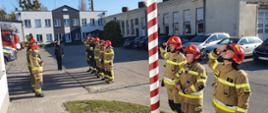 Uroczyste podniesienie flagi państwowej na JRG 3 Gdańsk przez strażaków w ubraniach bojowych na zmianie służby