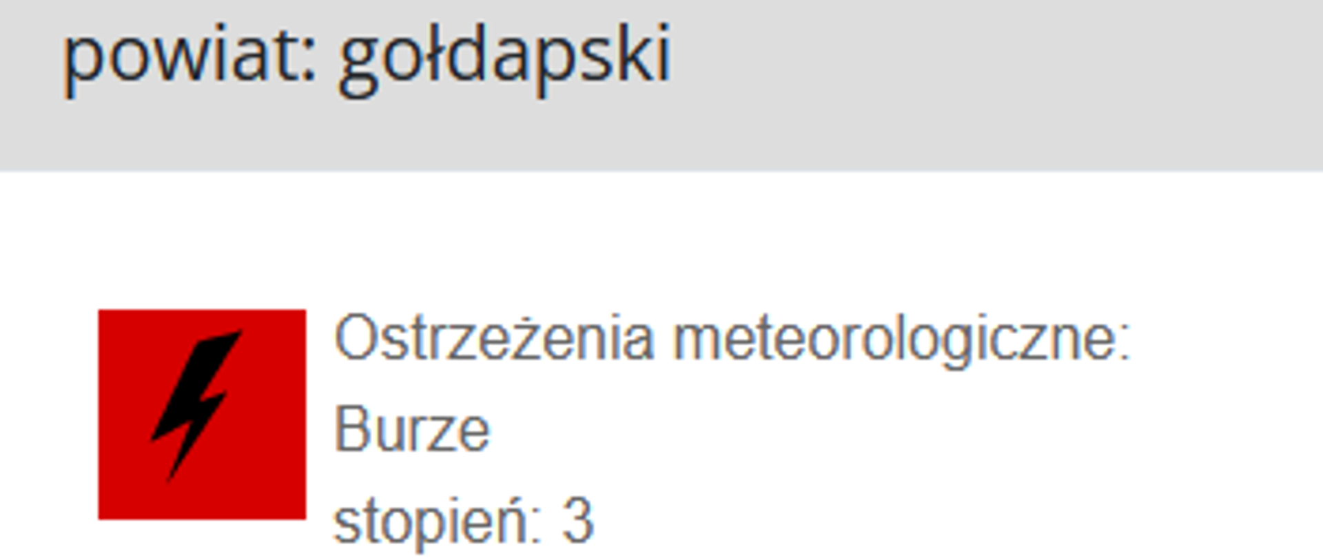 Ostrzeżenie meteorologiczne 3 stopnia (burze) wydane przez IMGW-PIB dla powiatu gołdapskiego