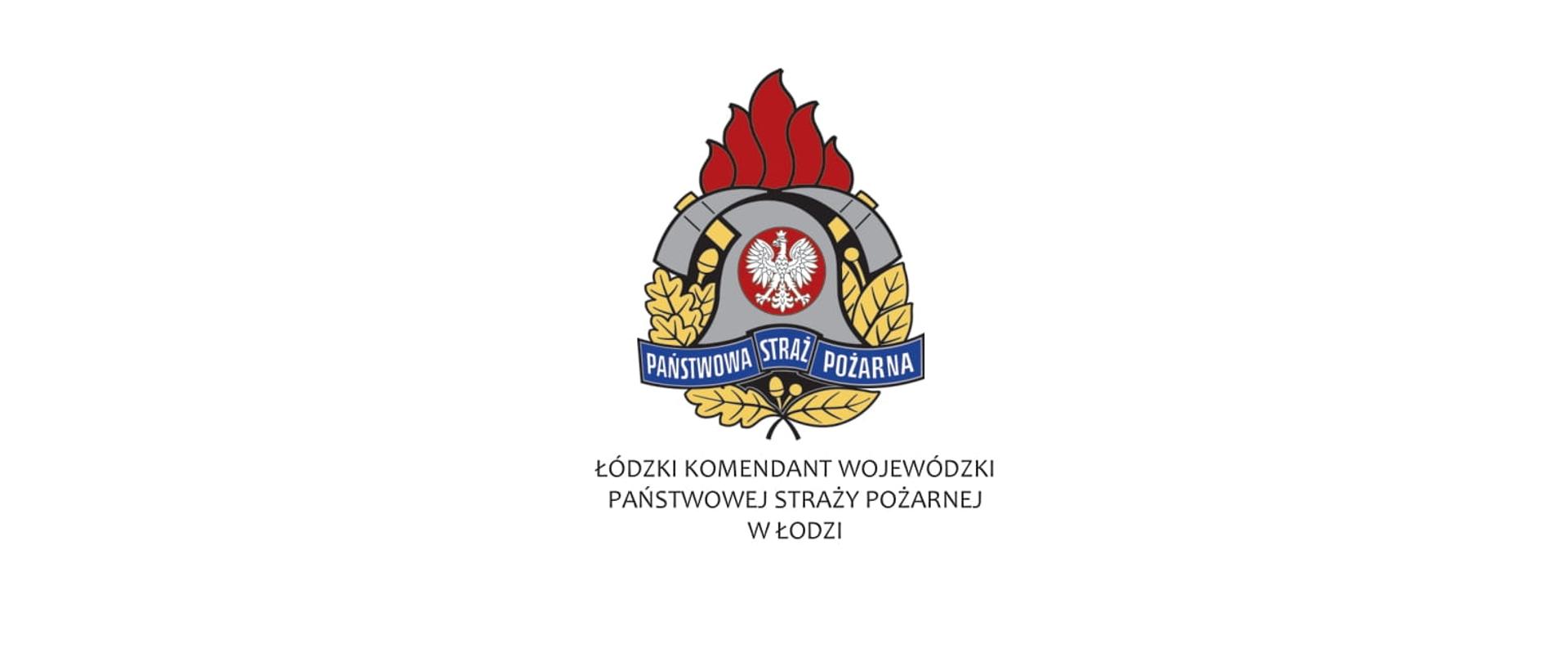 Logo PSP i napis Łódzki Komendant Wojewódzki PSP w Łodzi