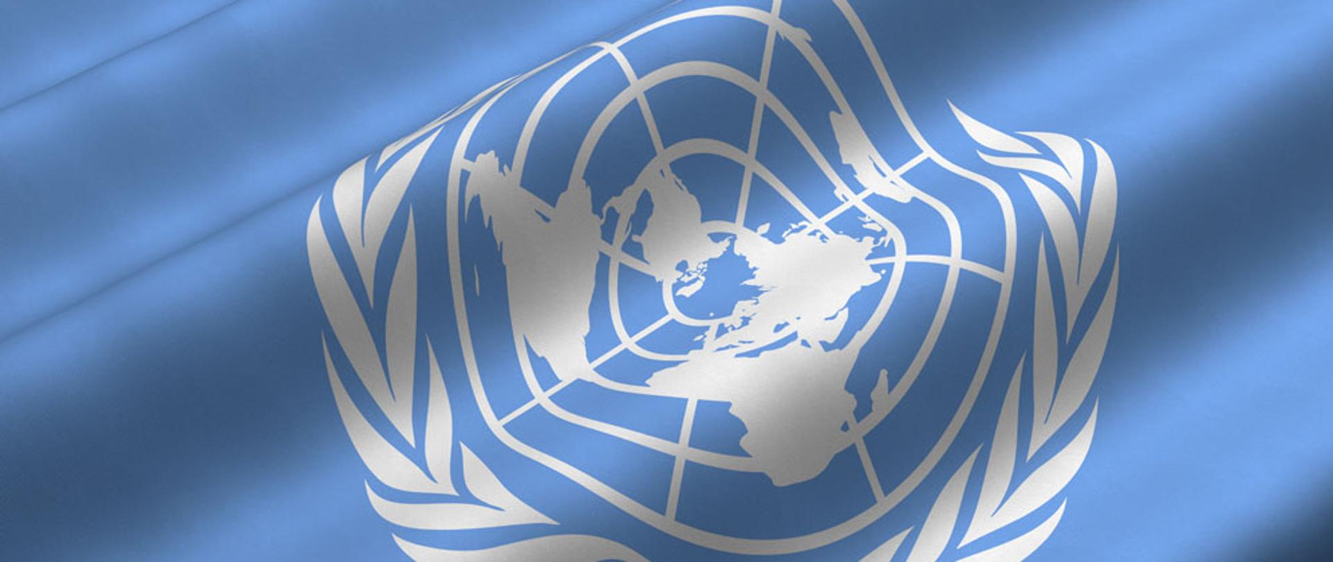 Detailed 3d rendering closeup of the flag of the United Nations. Flag has a detailed realistic fabric texture.