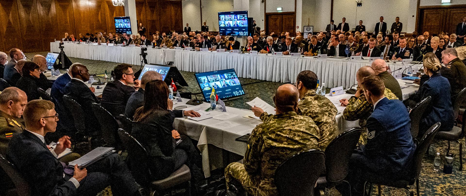 The U.S. Secretary of Defense Lloyd J. Austin III, and U.S. Army General Mark Milley, Chairman of the Joint Chiefs of Staff, met with ministers of defense and key leaders from more than 40 countries discuss the ongoing crisis in Ukraine and various issues facing U.S. Allies and partners during the Ukraine Security Consultative Group at Ramstein Air Base, April 26, 2022. Austin and Milley invited the leaders to review defense forces within Europe. (U.S. Air Force photo by Staff Sgt. Megan M. Beatty)