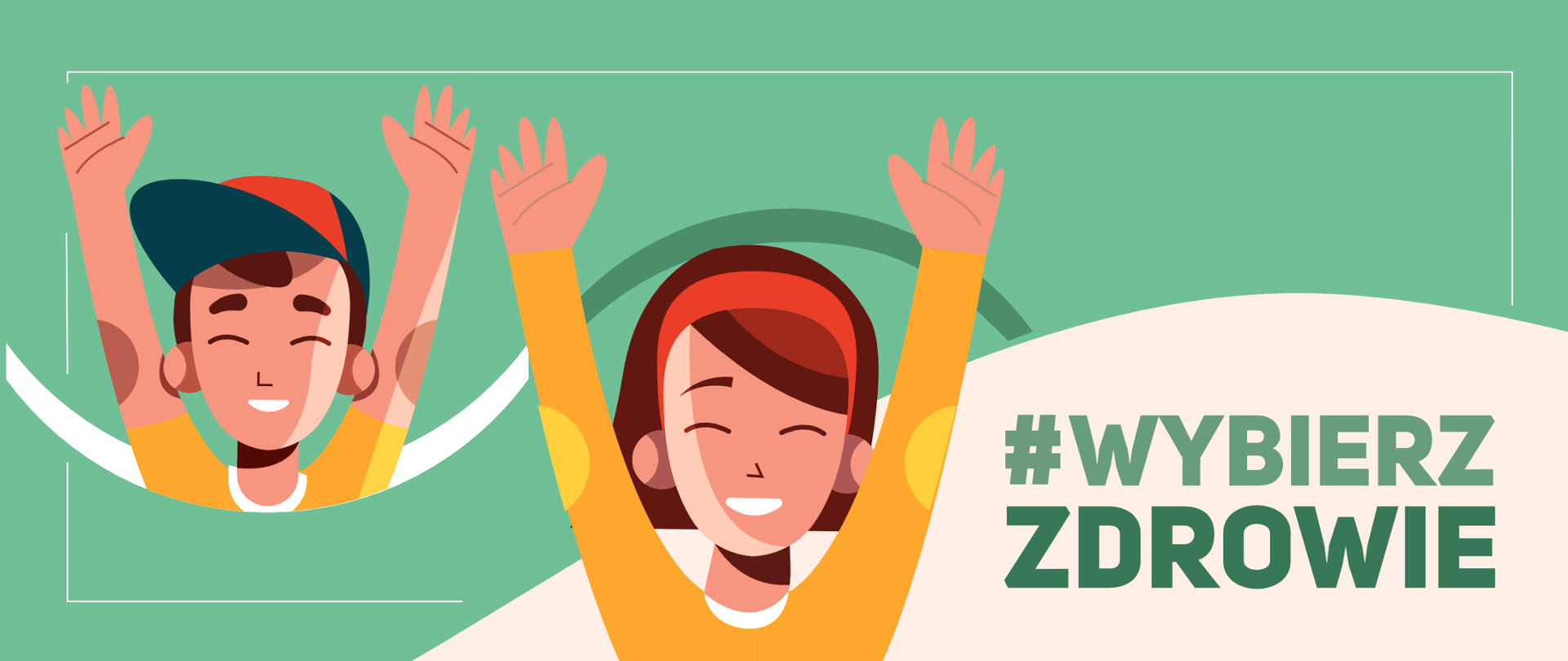 Zielony baner z hasłem #Wybierz zdrowie i ikonami dwójki uśmiechniętych dzieci
