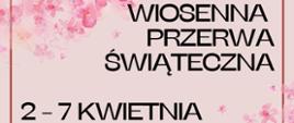 Różowe tło, różowe kwietne dekoracje w lewym górnym rogu i prawym dolnym rogu, czarne napisy.
