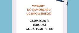Plakat informujący o wyborach do Samorządu Uczniowskiego w Państwowej Szkole Muzycznej I stopnia im. Fryderyka Chopina w Kłodzku. Głosowanie odbędzie się 23 września 2026 r. w godz. 15:30–18:00. Termin zgłaszania kandydatur upływa 22 września