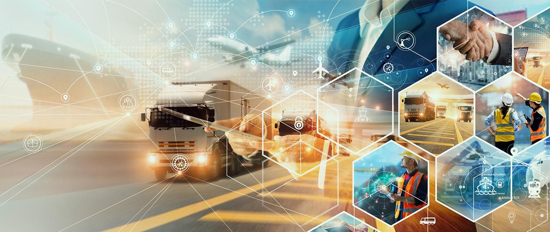 Na grafice widać samochód i pracownika w pomarańczowej koszulce. 