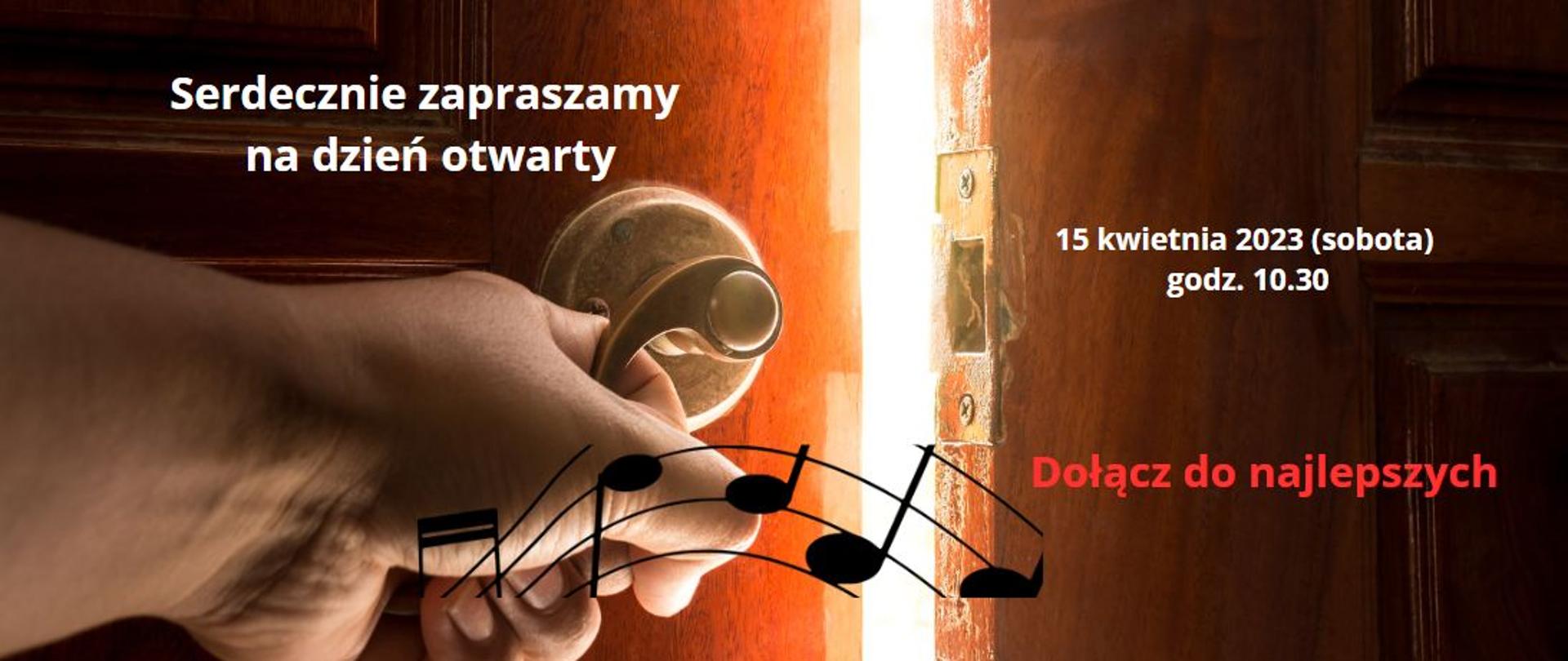 Grafika otwierane drzwi i napis serdecznie zapraszamy na dzień otwarty