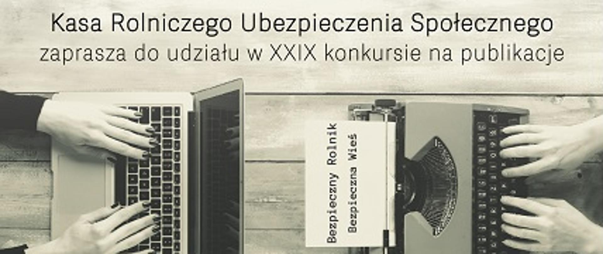 widok z góry na dwie przeciwstawne sobie maszyny do pisana z dłońmi piszącego