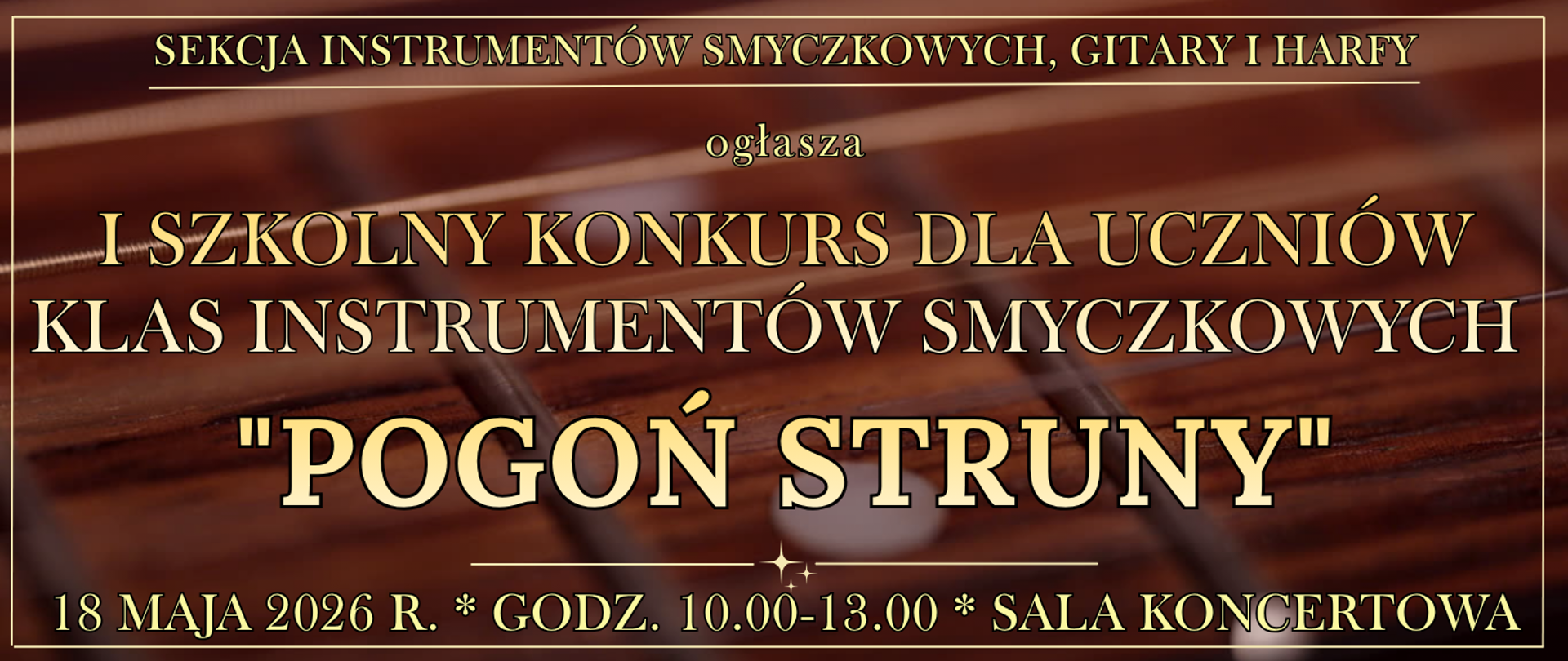 baner w tle struny instrumentów smyczkowych oraz informacja o konkursie
