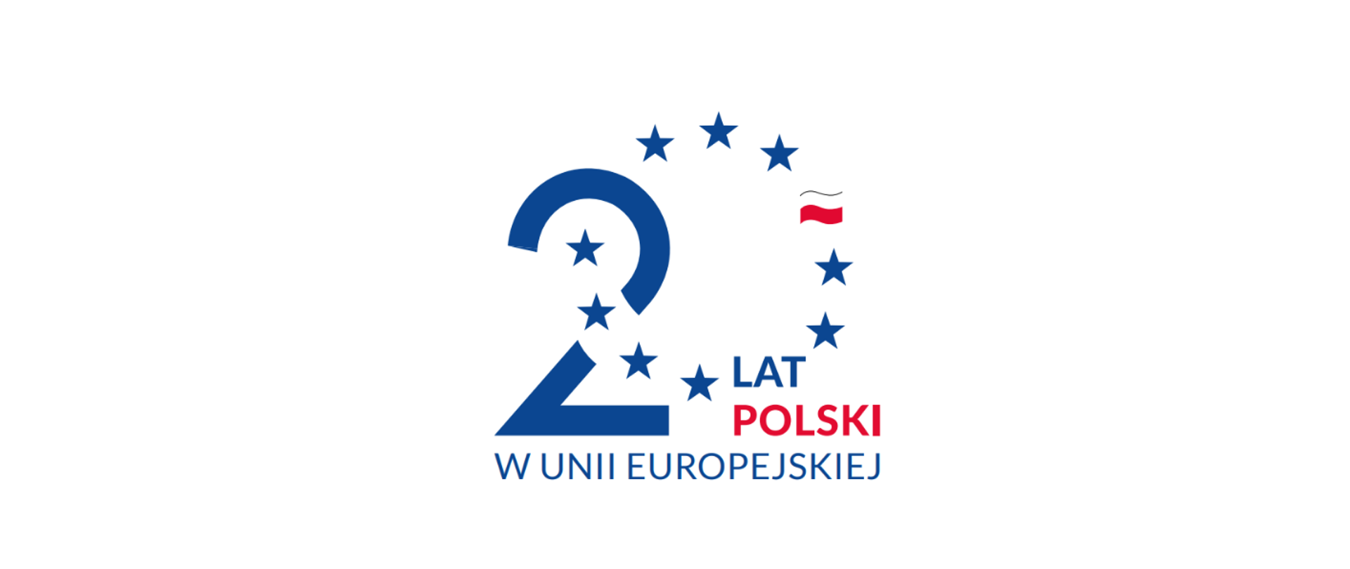 Ikonografika. Po lewej cyfra 2 przecinana okręgiem w kształcie cyfry 0 utworzonej z gwiazd. Zamiast jednej z gwiazd flaga Polski. Wpleciony napis "Lat Polski w Unii Europejskiej"