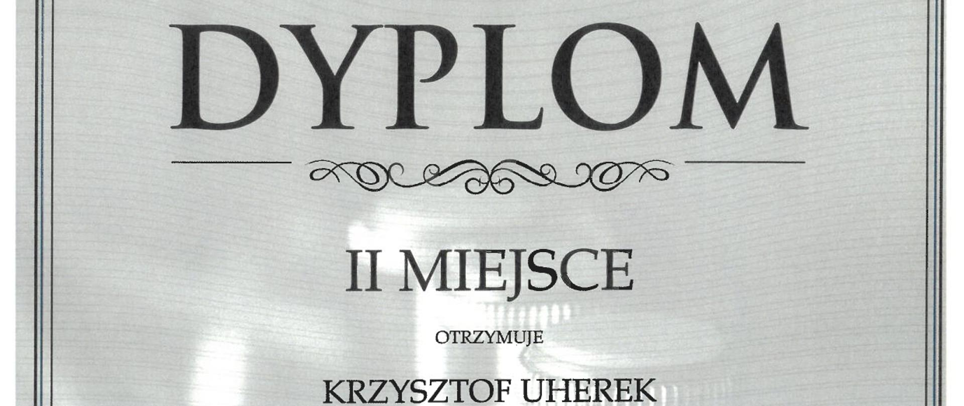 Dyplom drugiego miejsca dla Krzysztofa Uherek w dwudziestym trzecim Ogólnopolskim Konkursie Młodych Solistów w Jaworznie w dniach od dwudziestego szóstego do dwudziestego ósmego listopada dwa tysiące dwudziestego piątego roku.