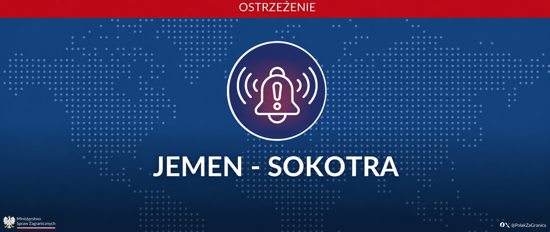 Grafika informująca o komunikacie dotyczącym Jemenu i wyspy Sokotra.