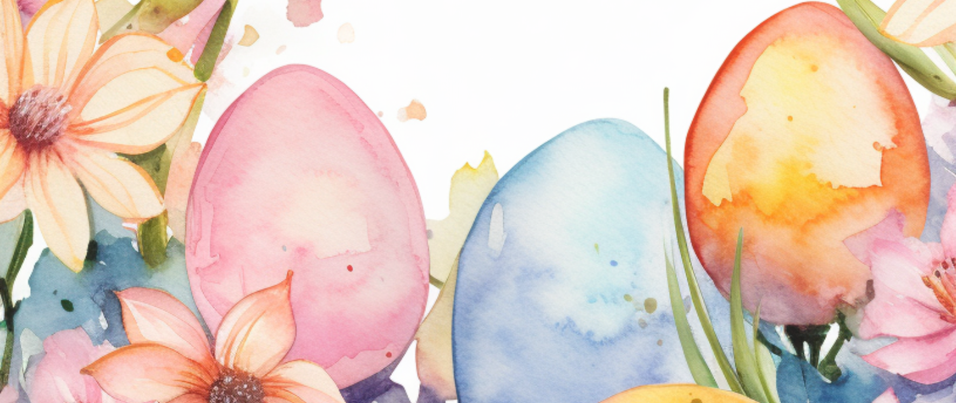 kolorowe kwiaty i pisanki, całość na białym tle