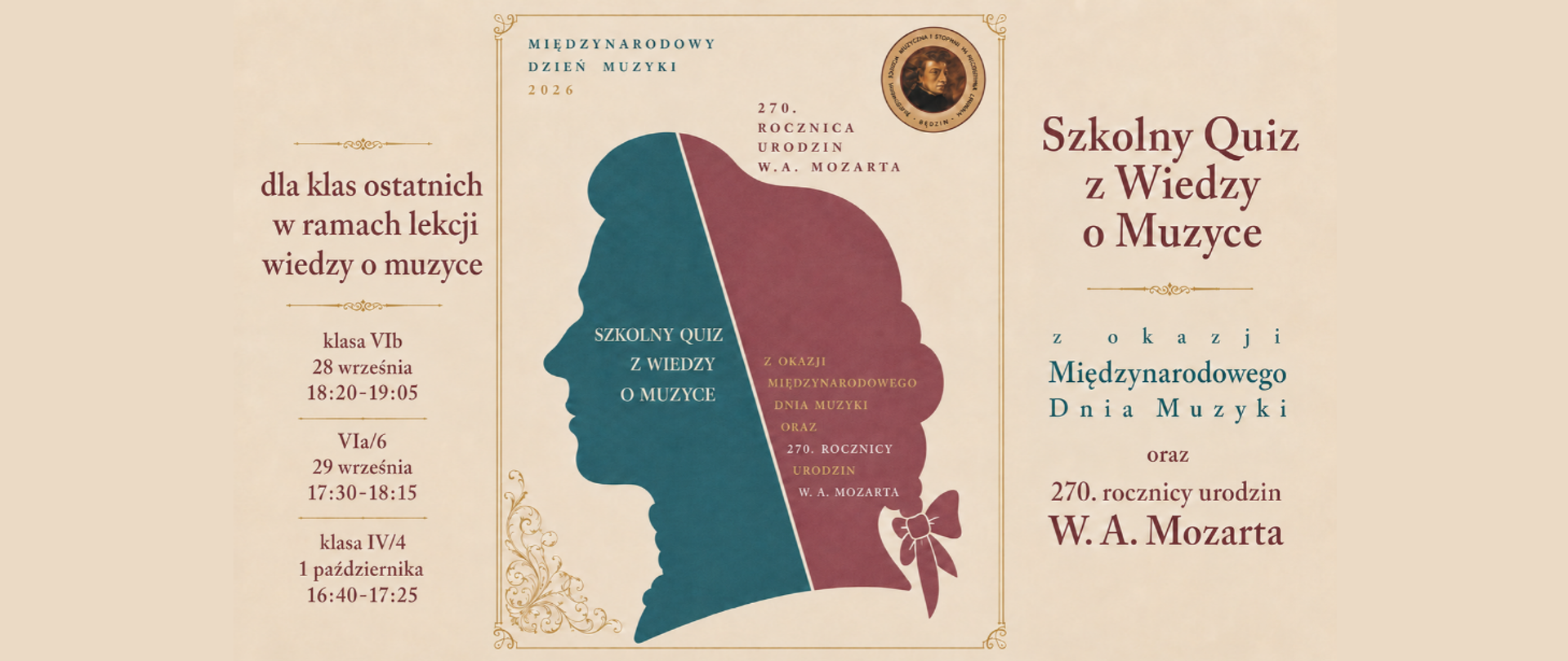 baner na beżowym tle, na środku kontur chopina i opis wydarzenia