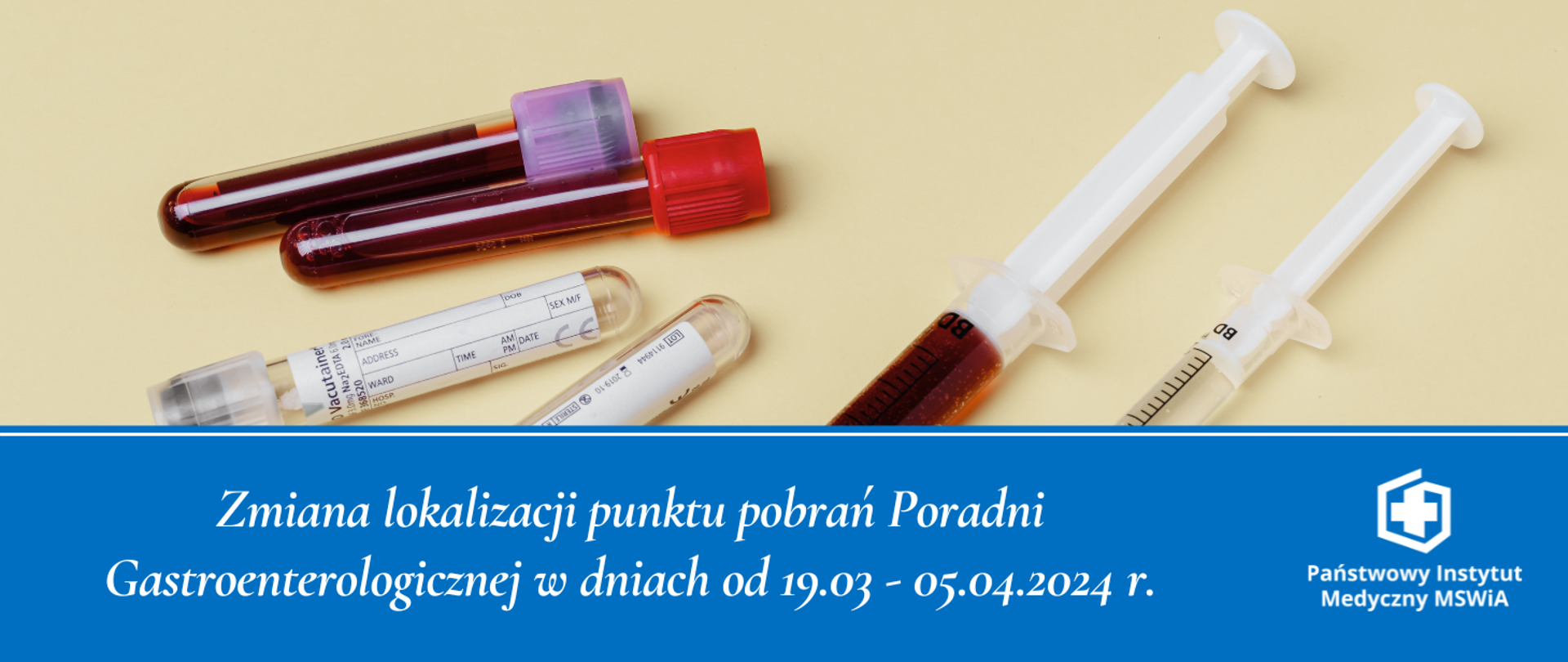 Zmiana lokalizacji punktu pobrań Poradni
Gastroenterologicznej w dniach od 19.03 - 05.04.2024 r.