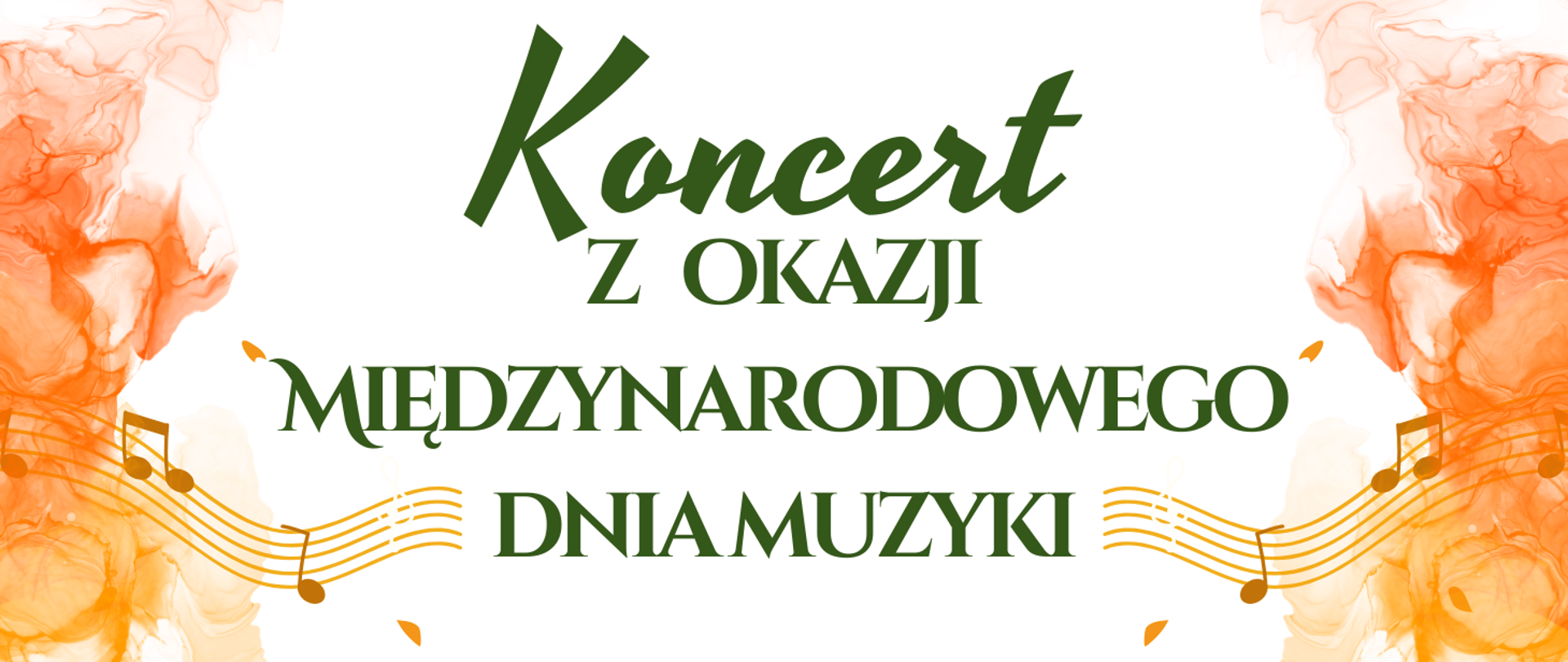 Białe tło, na środku nazwa koncertu, po lewej i prawej stronie kolarz złożony z nut i pięciolini.