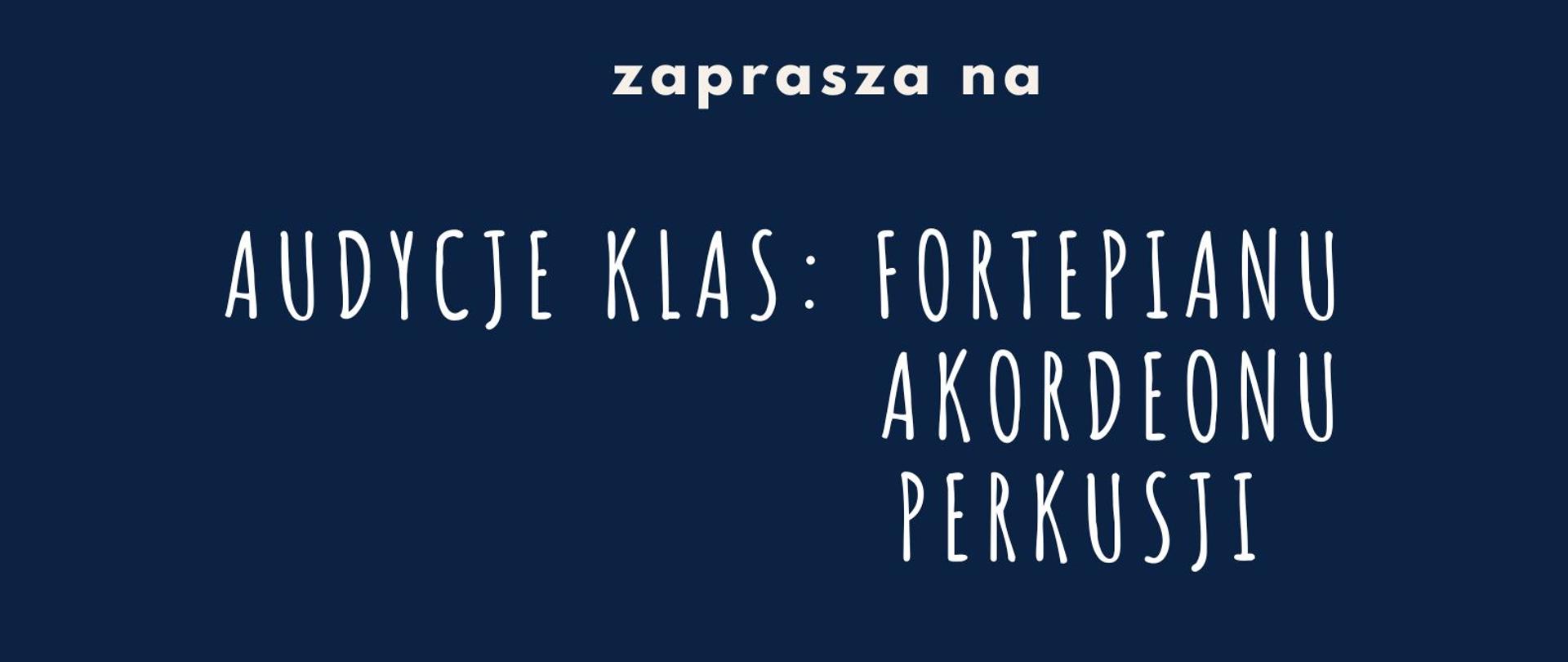 Plakat z informacją Państwowa Szkoła Muzyczna pierwszego stopnia imienia Tadeusza Bairda w Iławie zaprasza na audycję klas fortepianu akordeonu i perkusji w dniu dwudziestego piątego lutego dwa tysiące dwudziestego szóstego roku o godzinie siedemnastej w sali kameralnej PSM pierwszego stopnia w Iławie ulica Kościuszki osiemnaście, napis w kolorze białym na granatowym tle, na górze plakatu grafika klawiatury pianina w kolorze biało czarnym z pomarańczowym paskiem 