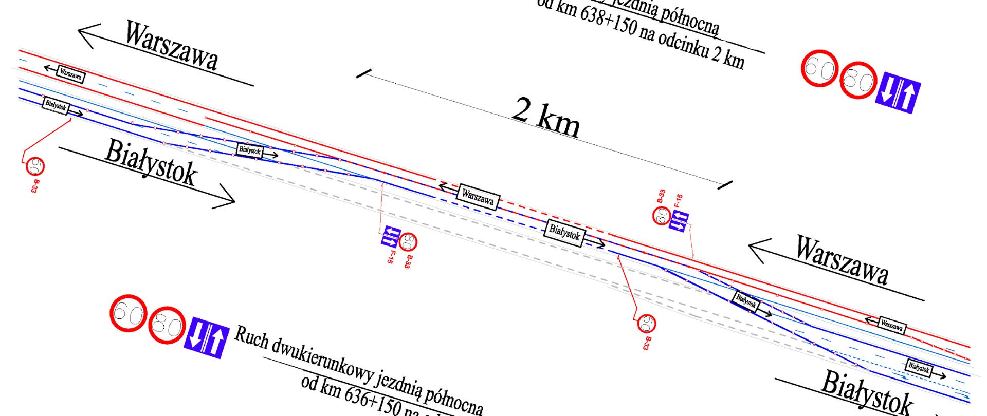 Mapka pokazująca zmiany w ruchu na S8 w rejonie Białegostoku
