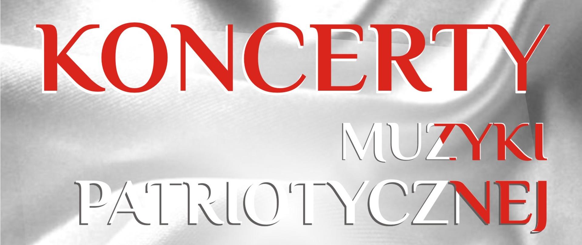 Plakat Koncerty Muzyki Patriotycznej listopad 2025. W tle flaga Polski, klucz wiolinowy, akordeon, białe litery 