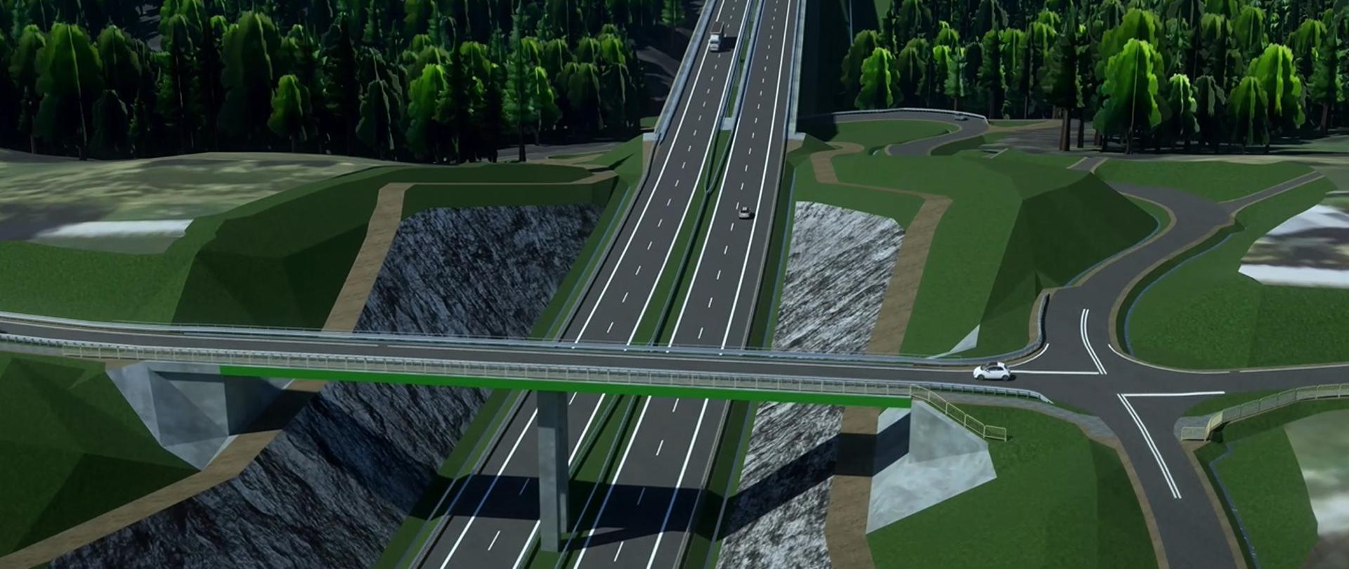 Wizualizacja drogi ekspresowej S19 Domaradz - Krosno, widok na wiadukt nad S19 