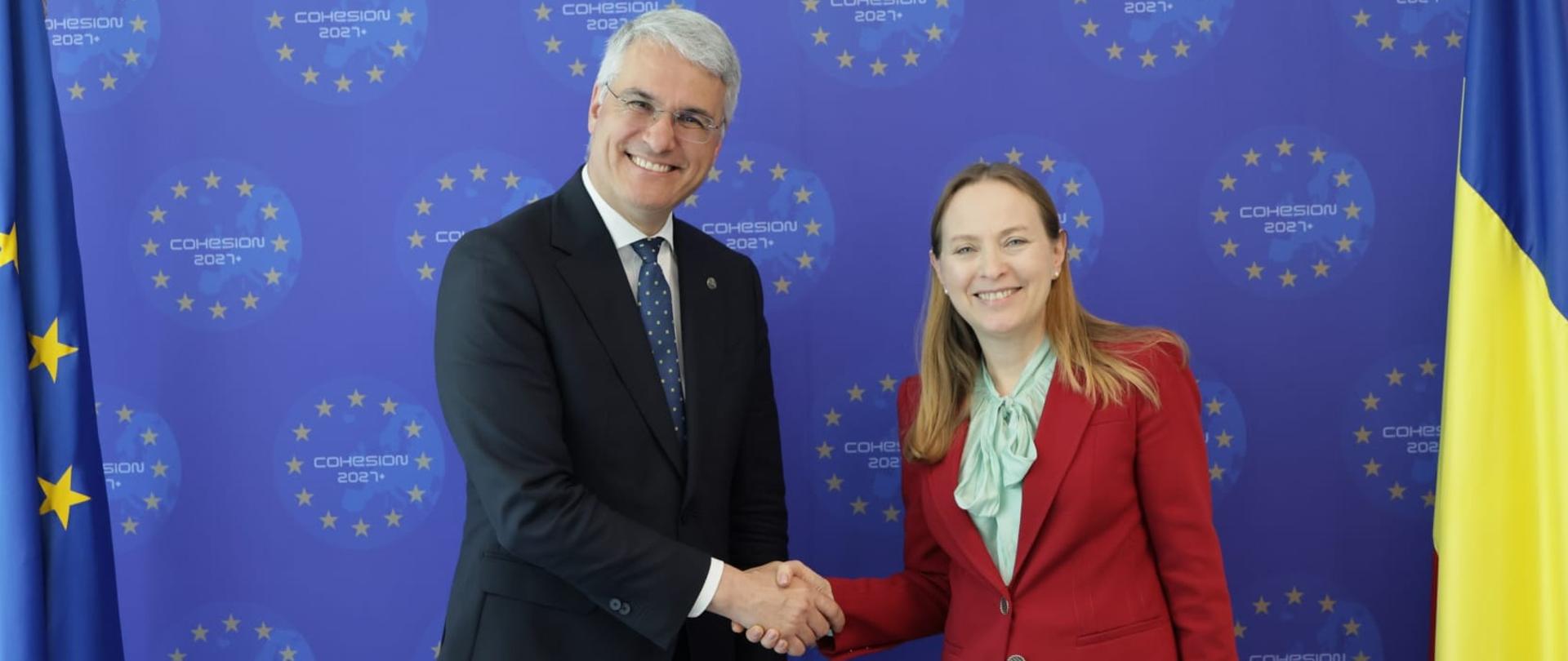 Na zdjęciu minister funduszy i polityki regionalnej Katarzyna Pełczyńska-Nałęcz i minister ds. Inwestycji i Projektów Europejskich Rumunii Dragoș Pîslaru