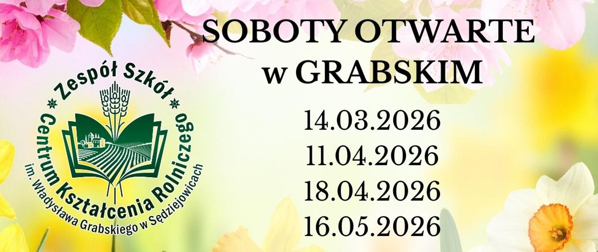 Plakat informujący o dniach otwartych placówki w dniach 134 marca, 11 kwietnia, 18 kwietnia, 16 maja 2026 roku w godzinach od 9:00 do 12:30