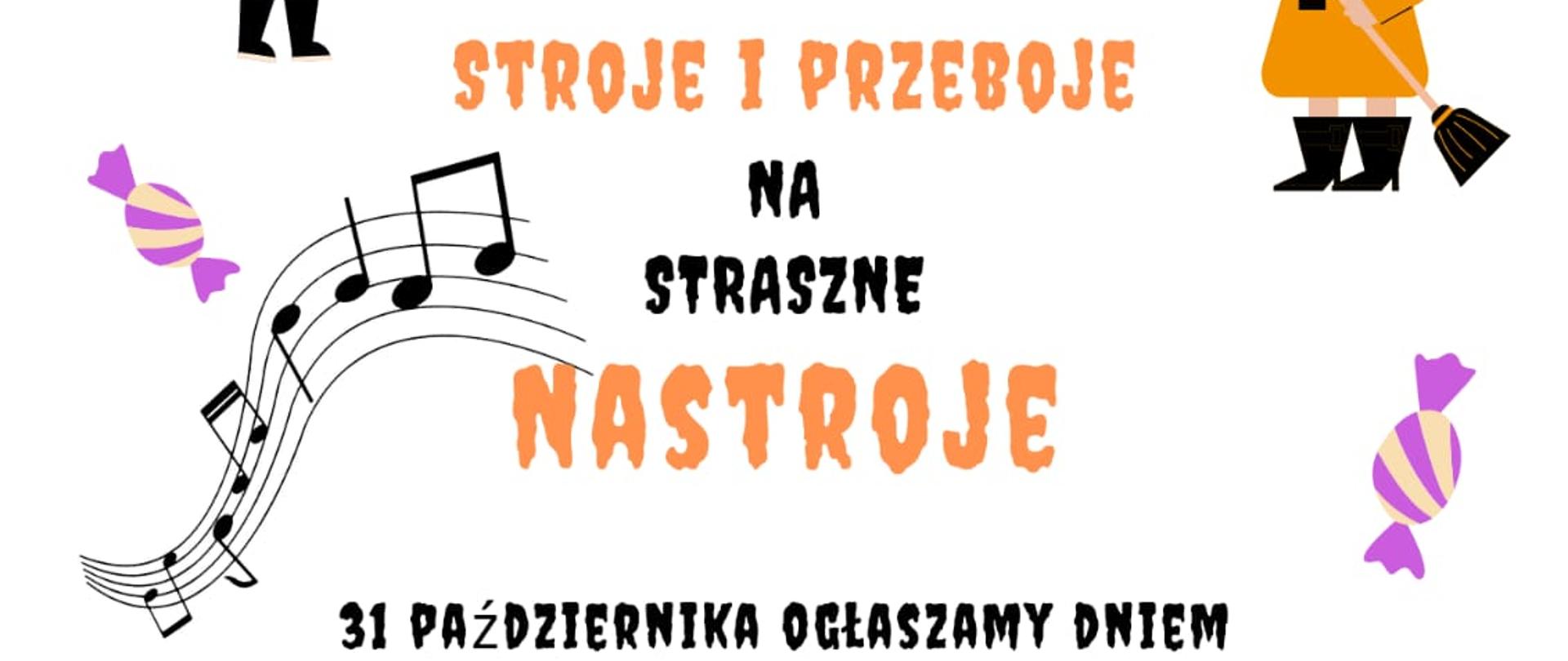 Zdjęcie zachęca do przyjścia 31 października 2023r. na zajęcia w przebraniu, a o 16:30 odbędzie się audycja muzyczna z dreszczykiem. 