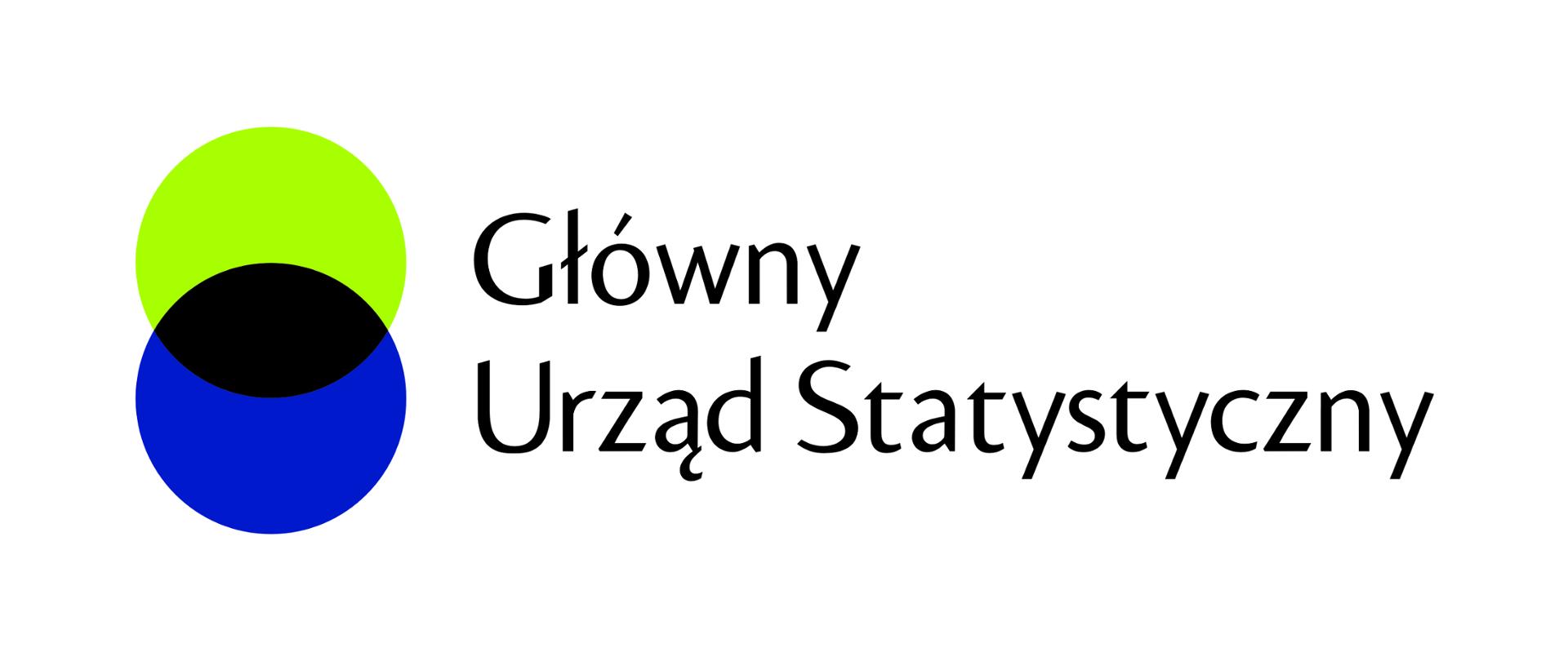 Na obrazku logo Głównego Urzędu Statystycznego. Dwa koła: zielone i niebieskie stykające się ze sobą oraz napis: Główny Urząd Statystyczny.