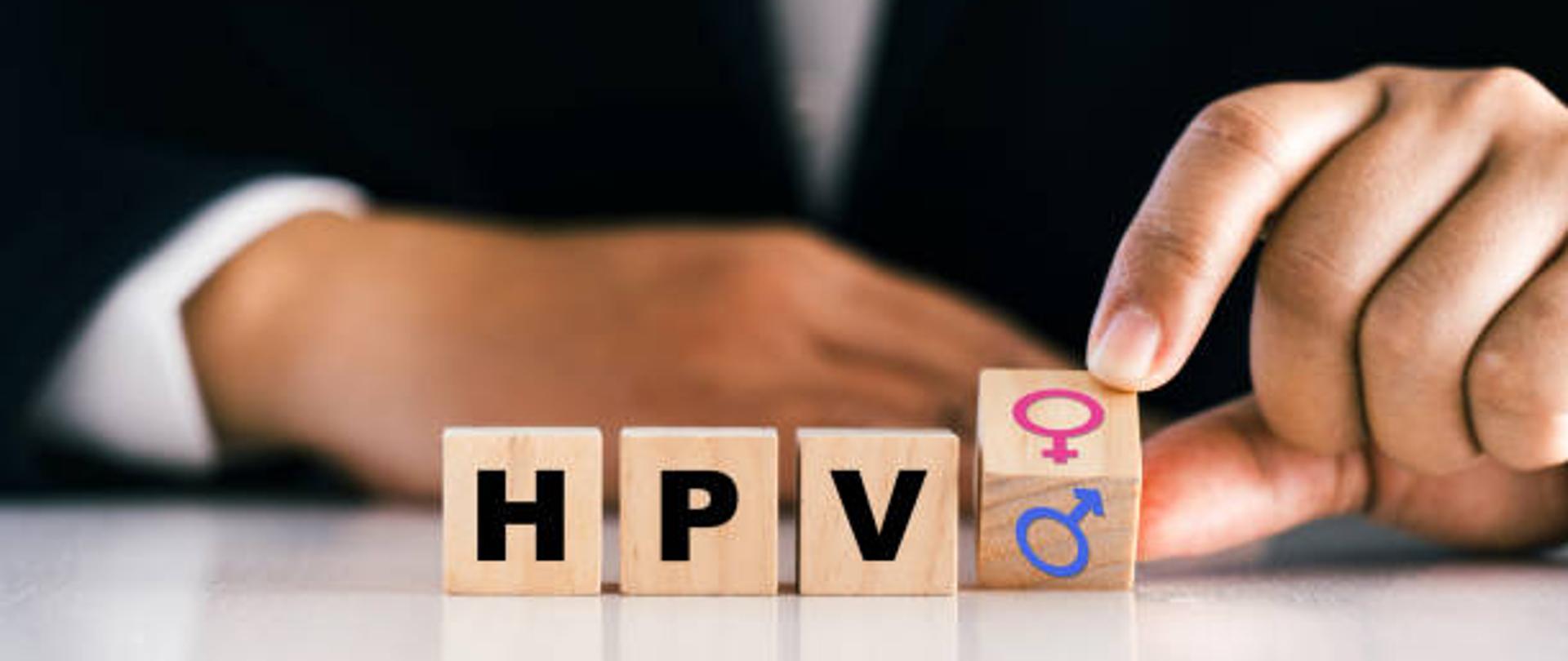HPV (Human Papillomavirus) is an abbreviation on a wooden block. It can affect both women and men.