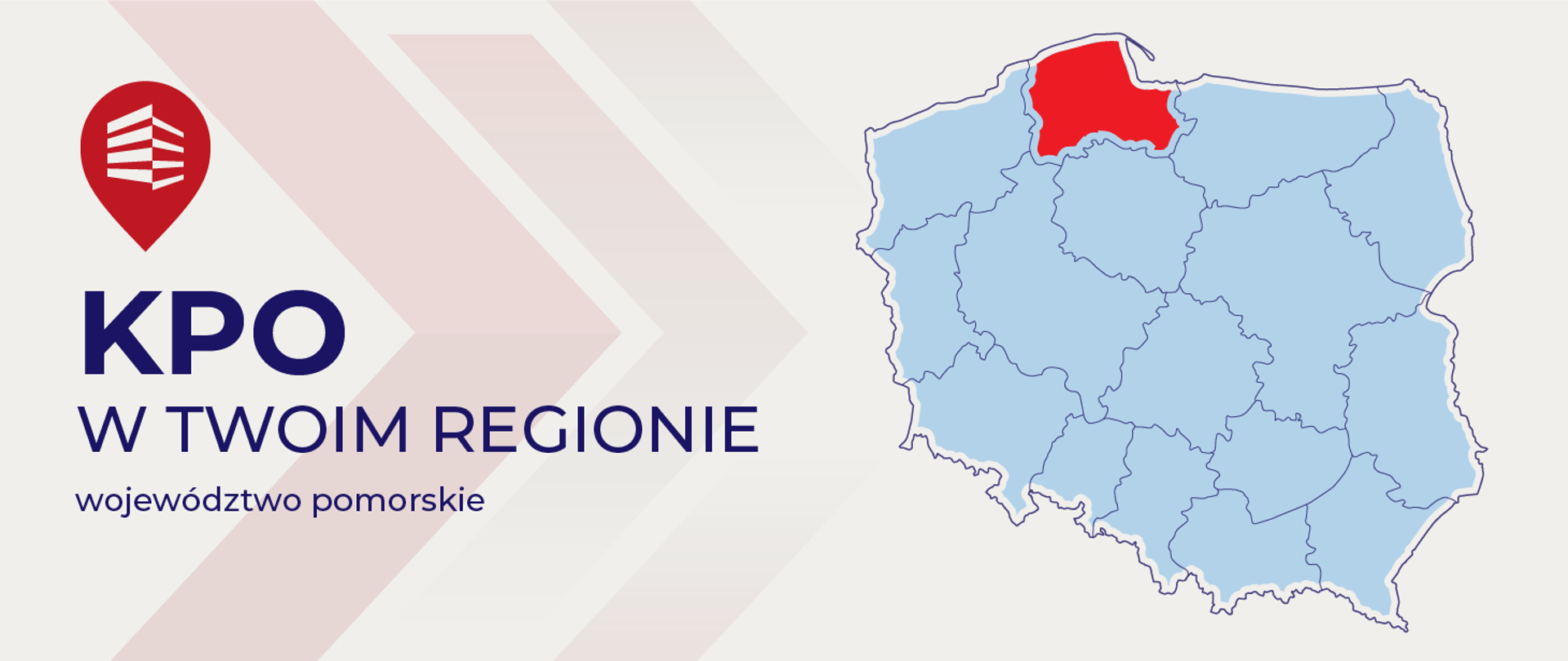 Na grafice widać hasło projektu i mapę Polski z zaznaczonym województwem pomorskim